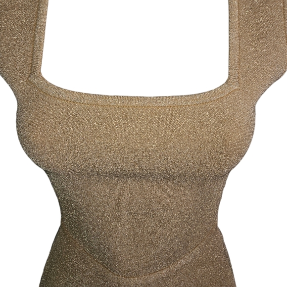 BCBGMAXAZARIA Skin-Tight Gold Shimmer Dress - Picture 3 of 5